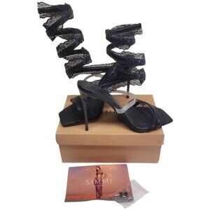 New Simmi London Miko Black Lace Spiral Wrap Stiletto Heels Women's size 8